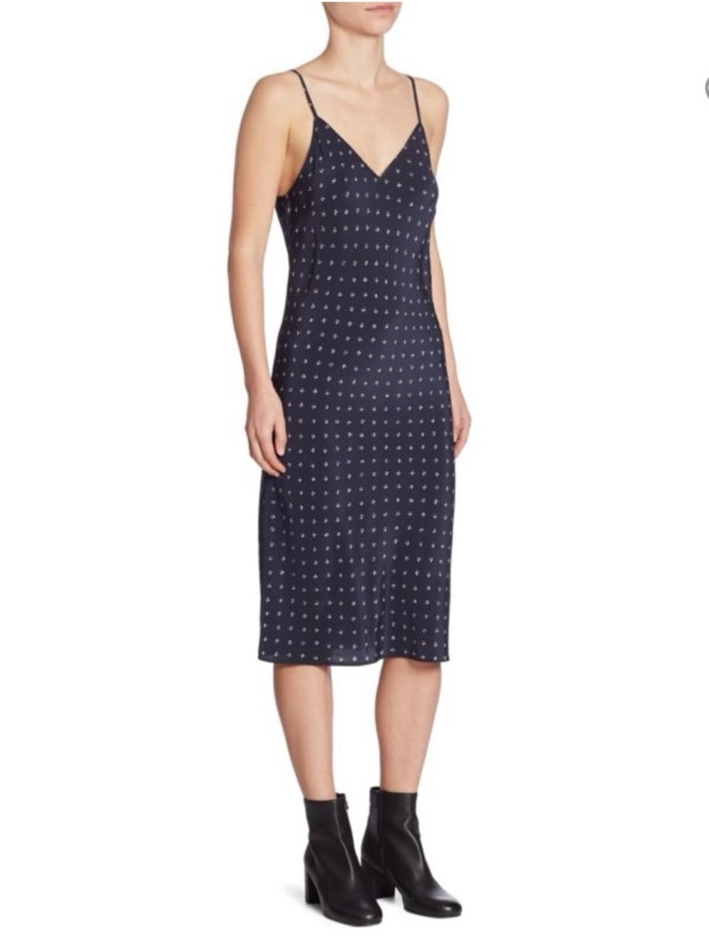 Vince Navy Slip Midi Dress with mini floral print